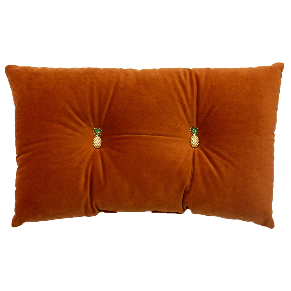 Paoletti Pineapple Rust Orange Velour Cushion Image 1