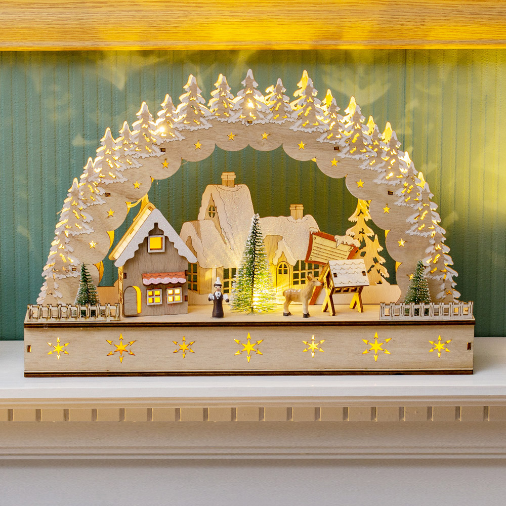 The Christmas Workshop LED Wooden Christmas House Scene Decoration Image 5