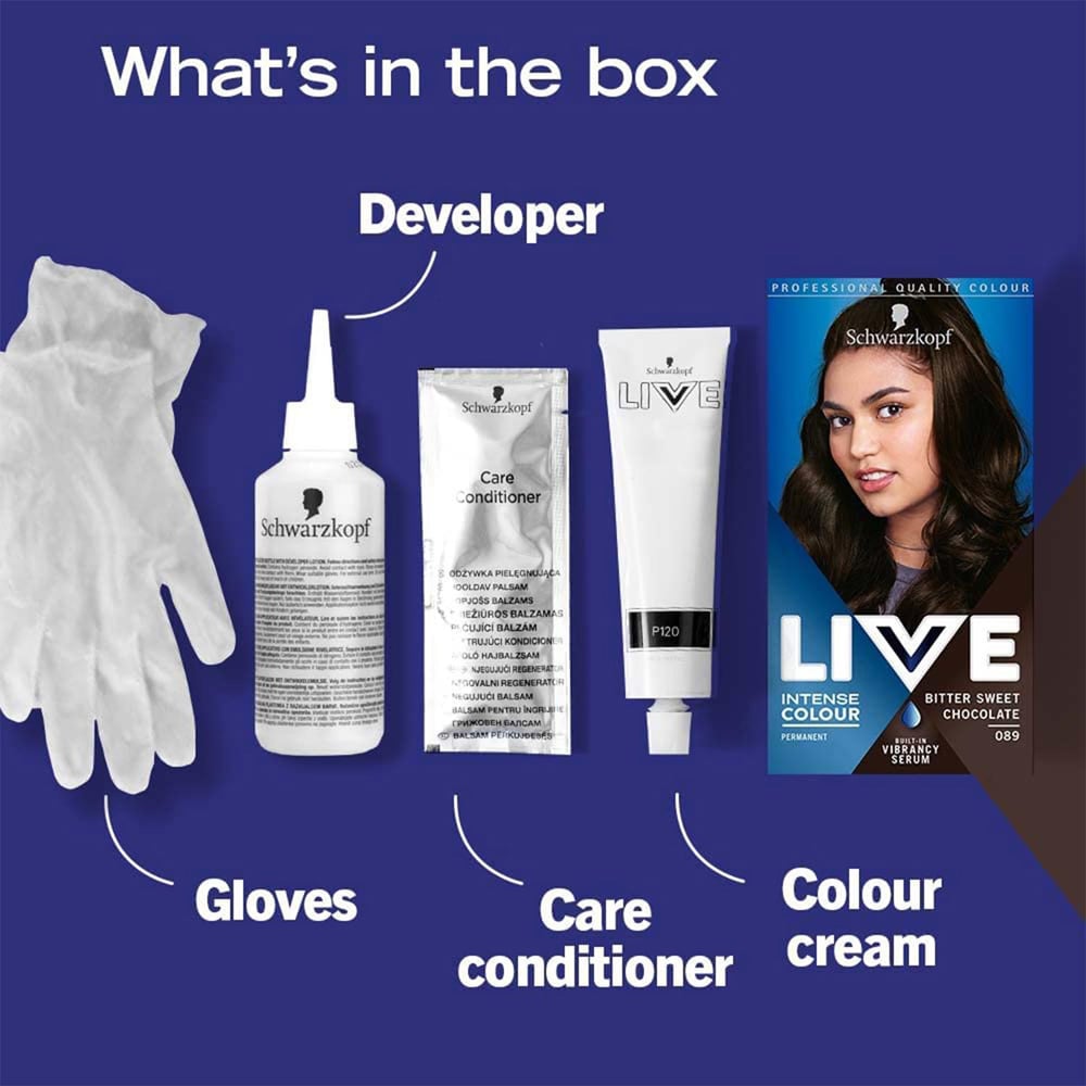 Schwarzkopf Live Intense Colour Bitter Sweet Chocolate Brown 089 Permanent Hair Dye 3 Pack Image 5