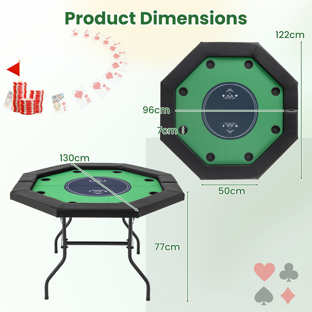 Costway 8 Player Green Foldable Poker Table 130cm Image 9