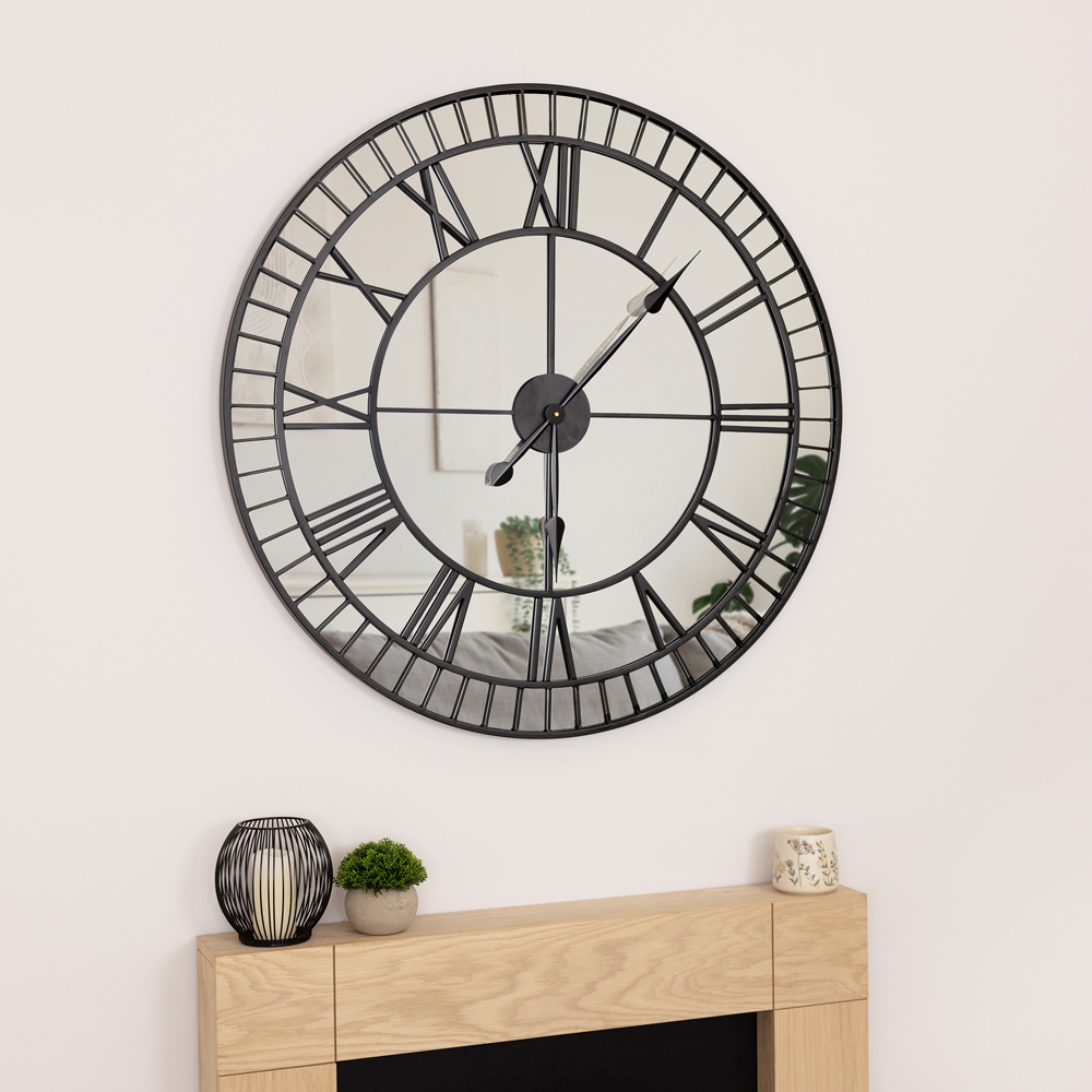 Charles Bentley Windermere Black Mirrored Round Skeleton Indoor and Outdoor Wall Clock 90cm Image 2