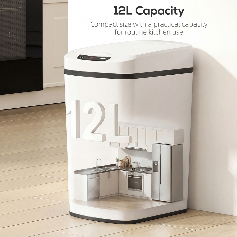HOMCOM White Automatic Kitchen Sensor Bin with Removable Inner Bucket 12L Image 5