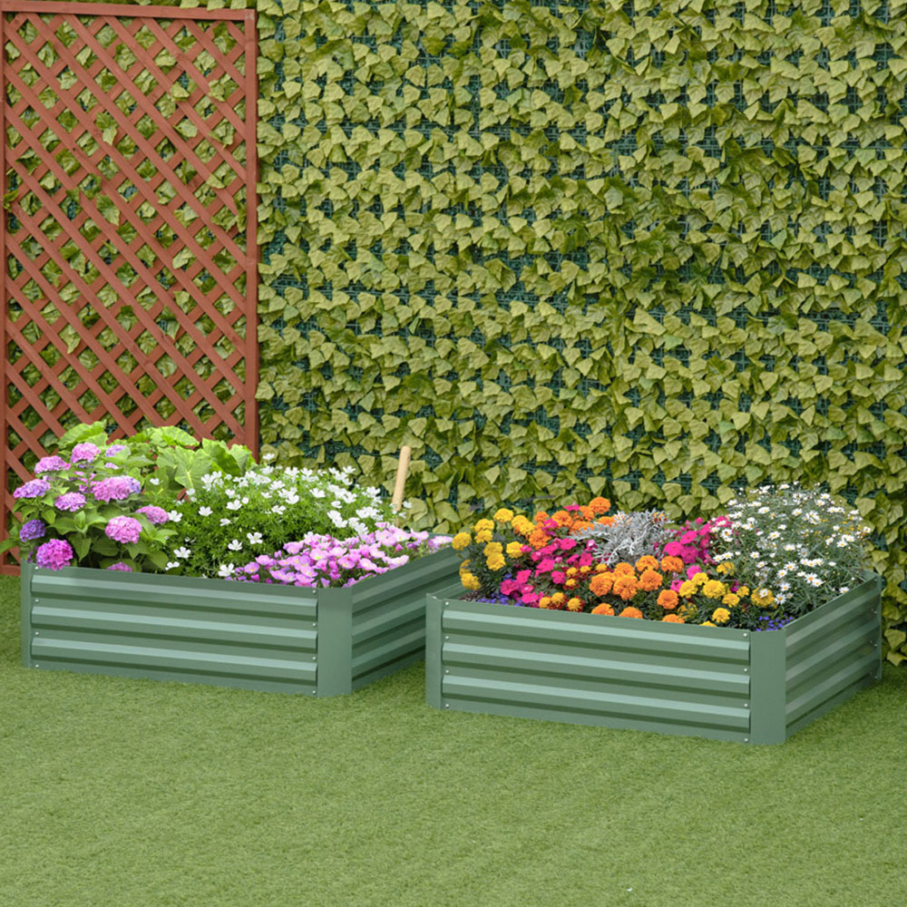 Outsunny Green Galvanised Easy Setup Raised Garden Bed Planter Box 2 Pack Image 2