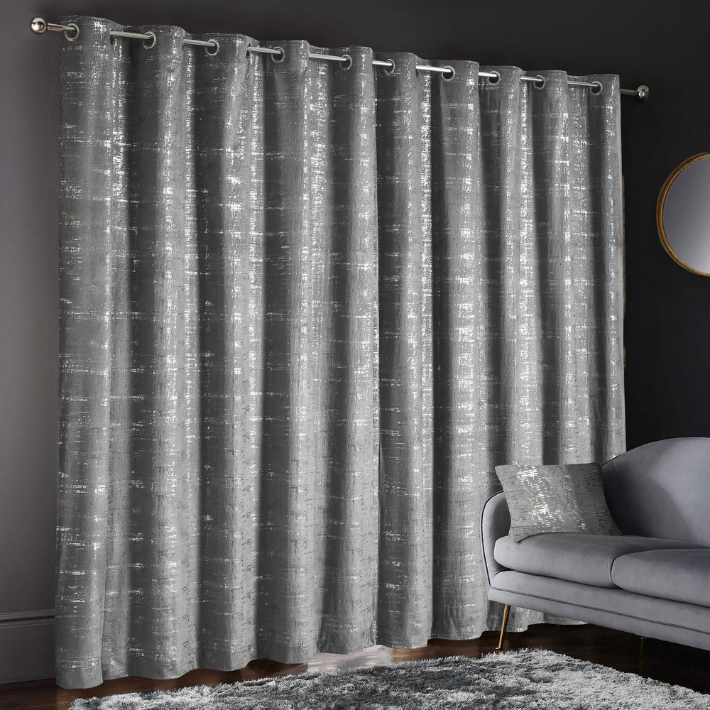 Intimates Warwick Silver Metallic Velvet Eyelet Curtains 223 x 223cm Image 2