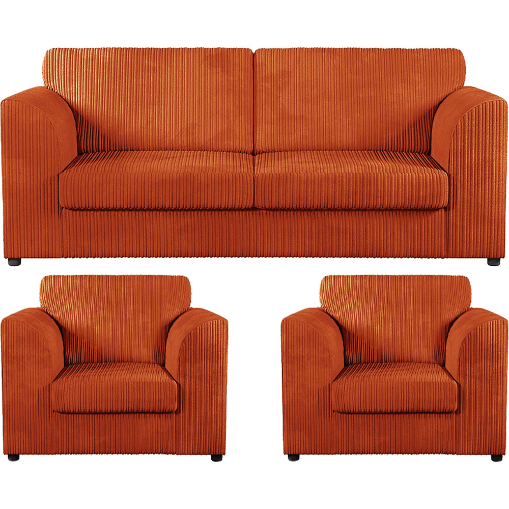 Luxor 5 Seater Orange Jumbo Cord Full Back Sofa Suite Image 2