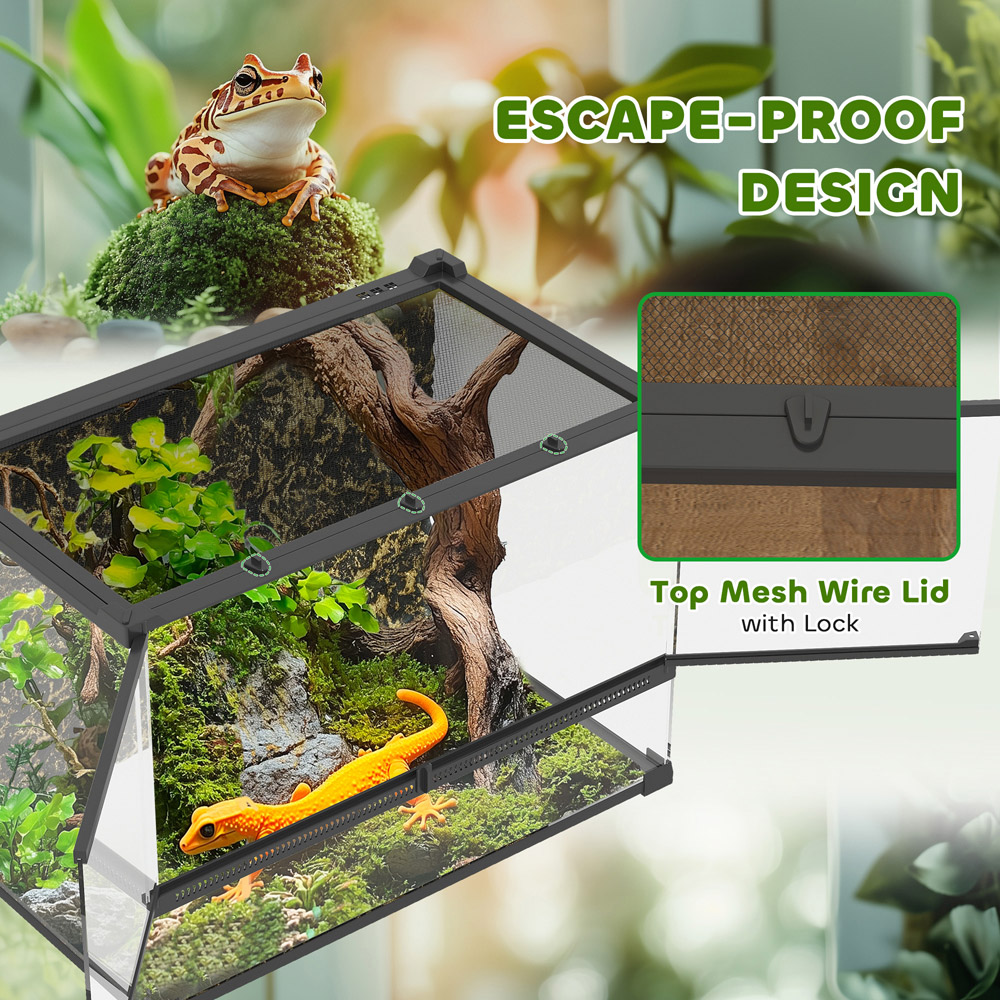 PawHut 48L Glass Black Reptile Vivarium with Stone Background Image 6