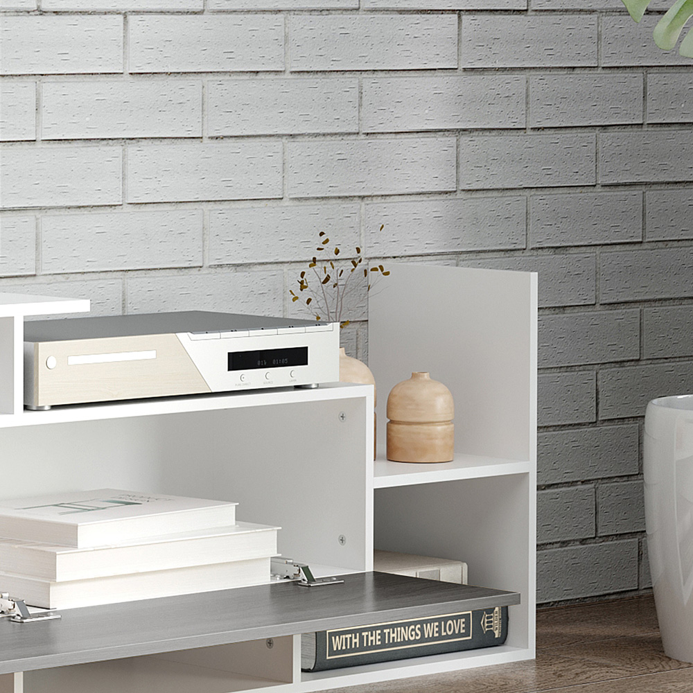 Portland Single Door White and Grey TV Cabinet with Wall Shelf Image 3