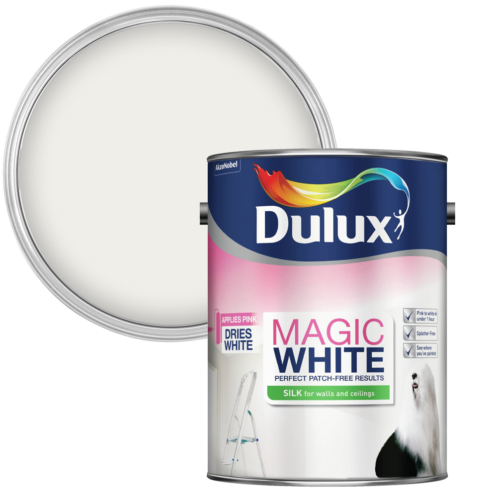 Dulux Walls & Ceilings Magic White Silk Emulsion Paint 5L Image 1