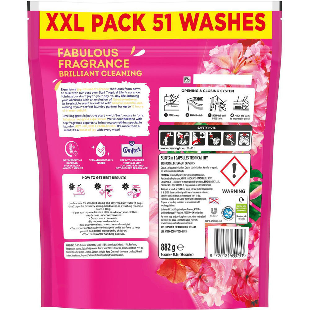 Surf 3-in-1 Tropical Lily Washing Capsules XXL 51 Washes 3 Pack Image 4