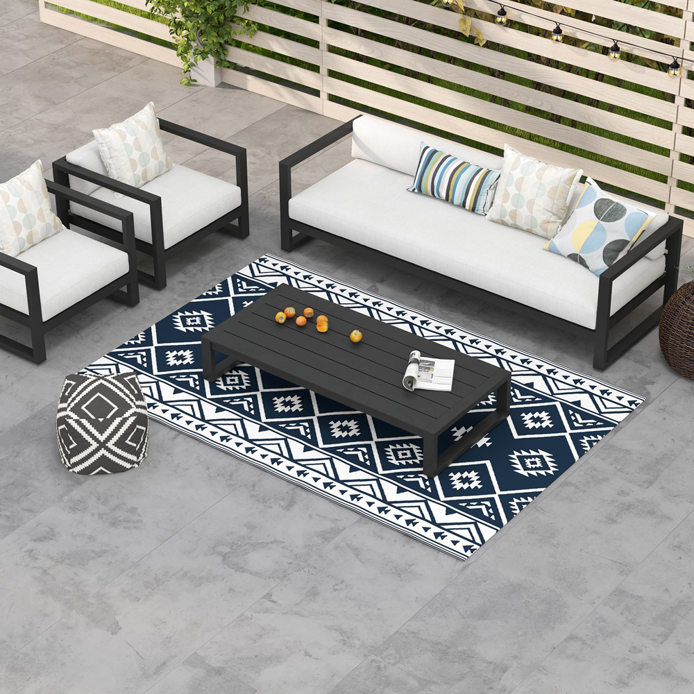 Outsunny Dark Blue and White Reversible Outdoor Rug with Carry Bag 182 x 274cm Image 2