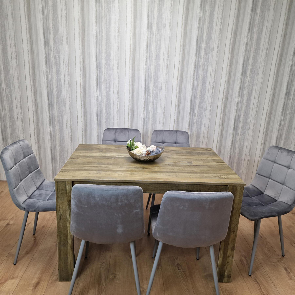 Portland 6 Seater Dining Set Rustic Effect and Grey Velvet Image 7