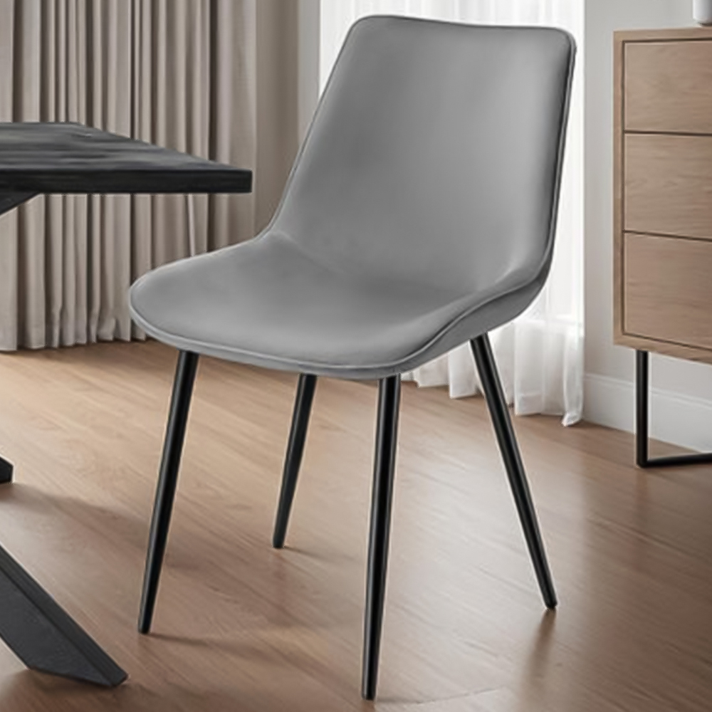 tectake Monroe Set of 6 Grey Velvet Padded Dining Chair Image 1