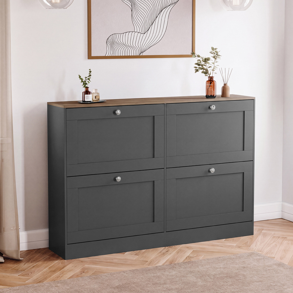 Vida Designs Altino 4 Flip Down Drawer Charcoal Grey and Oak Shoe Cabinet Image 4
