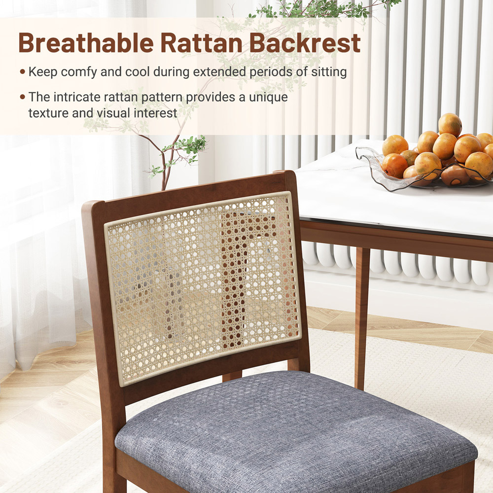 Costway Set of 2 Walnut Rattan Dining Chair with Padded Seat Image 5