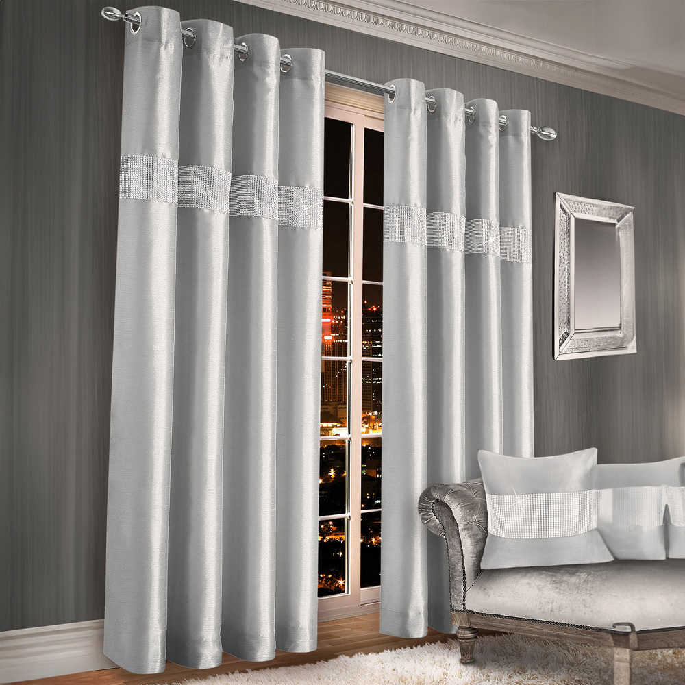 Intimates Belleza Silver Eyelet Curtains 117 x 137cm Image 1