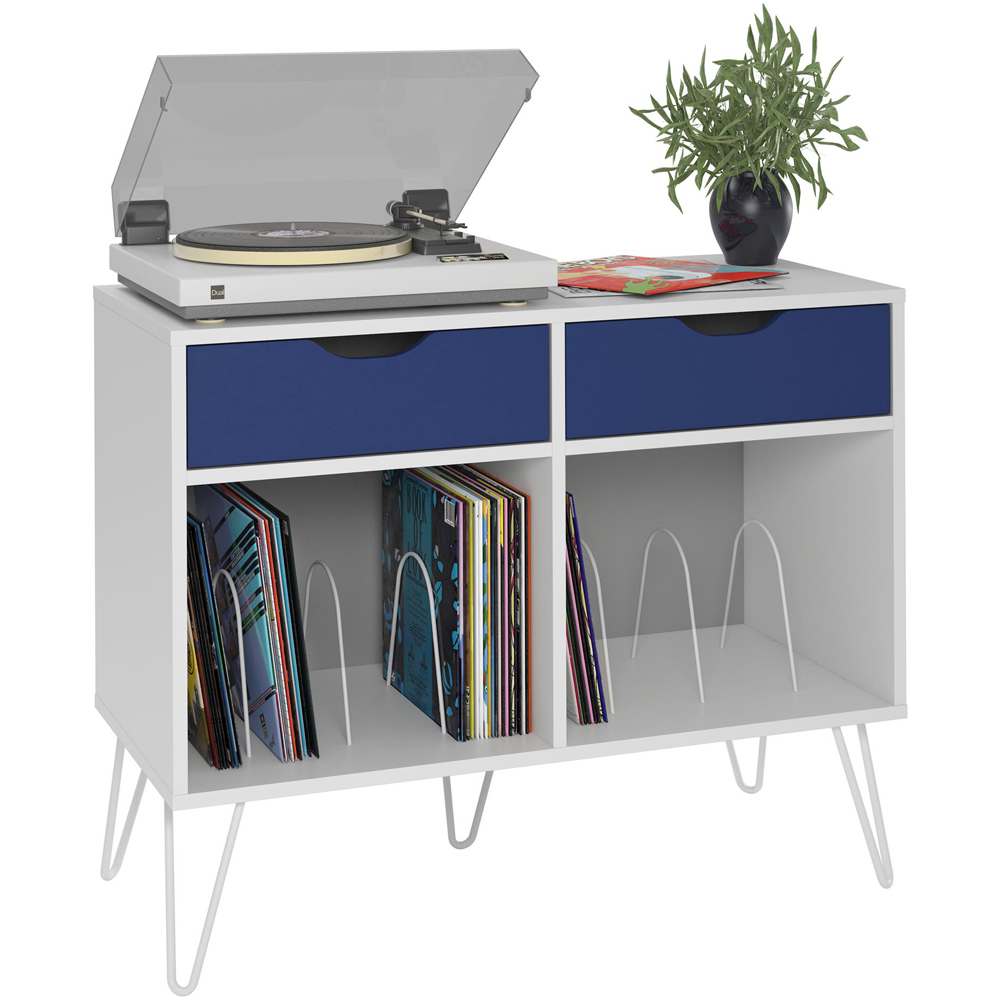 Novogratz Harmony 2 Drawer White and Blue Turntable Stand Image 3