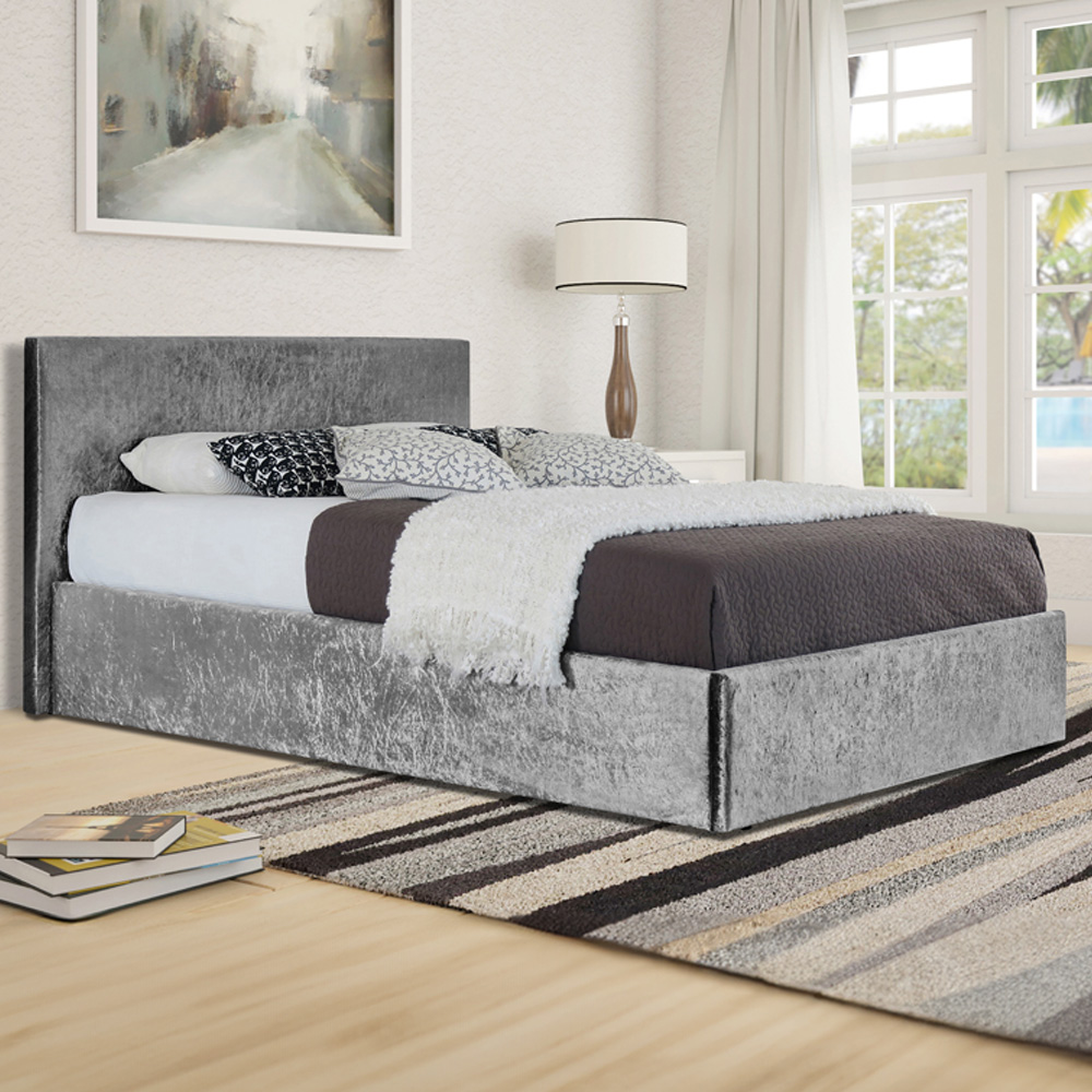 Brooklyn Double Silver Crushed Velvet Ottoman Bed Image 1