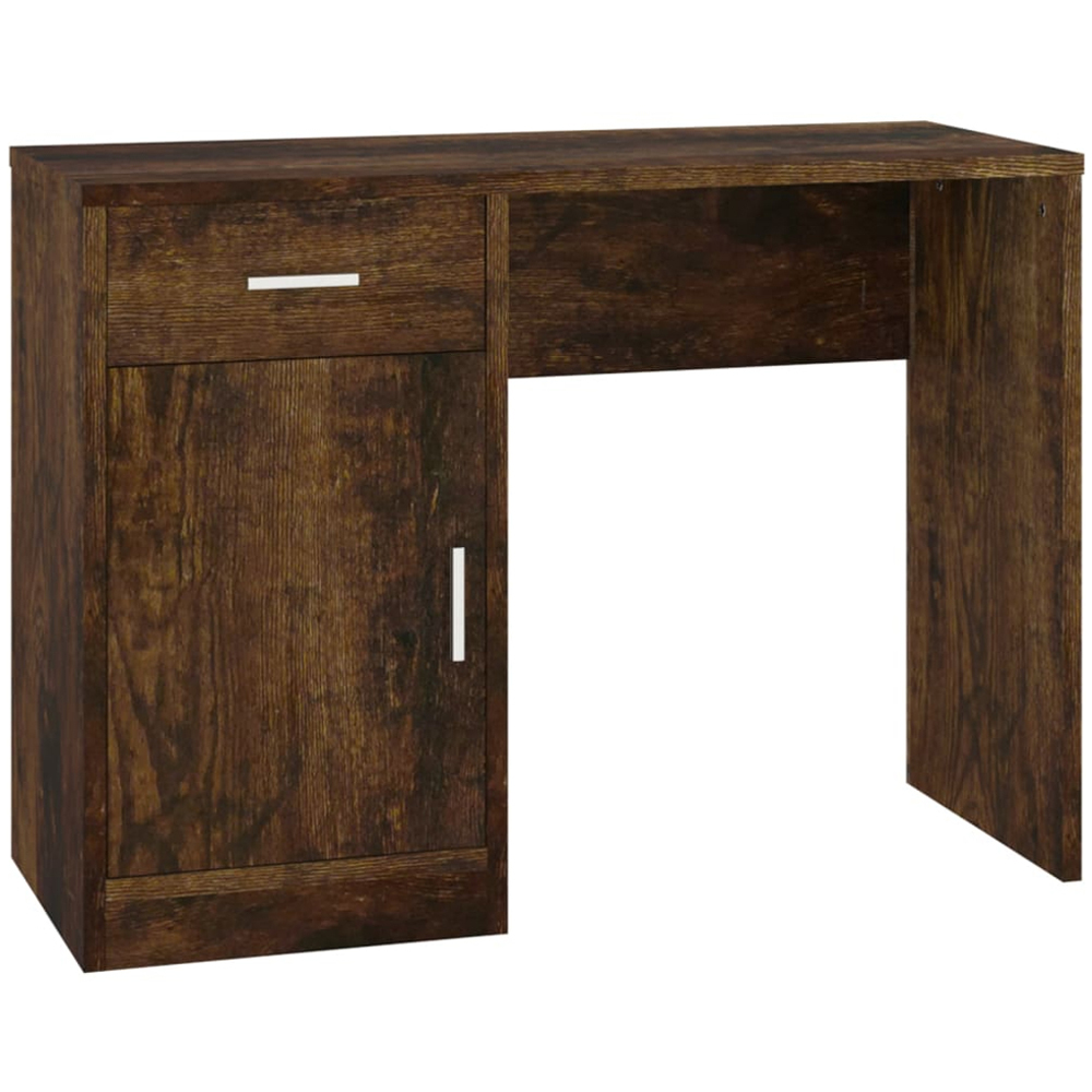 vidaXL Single Door Single Drawer Computer Desk Smoked Oak Image 2
