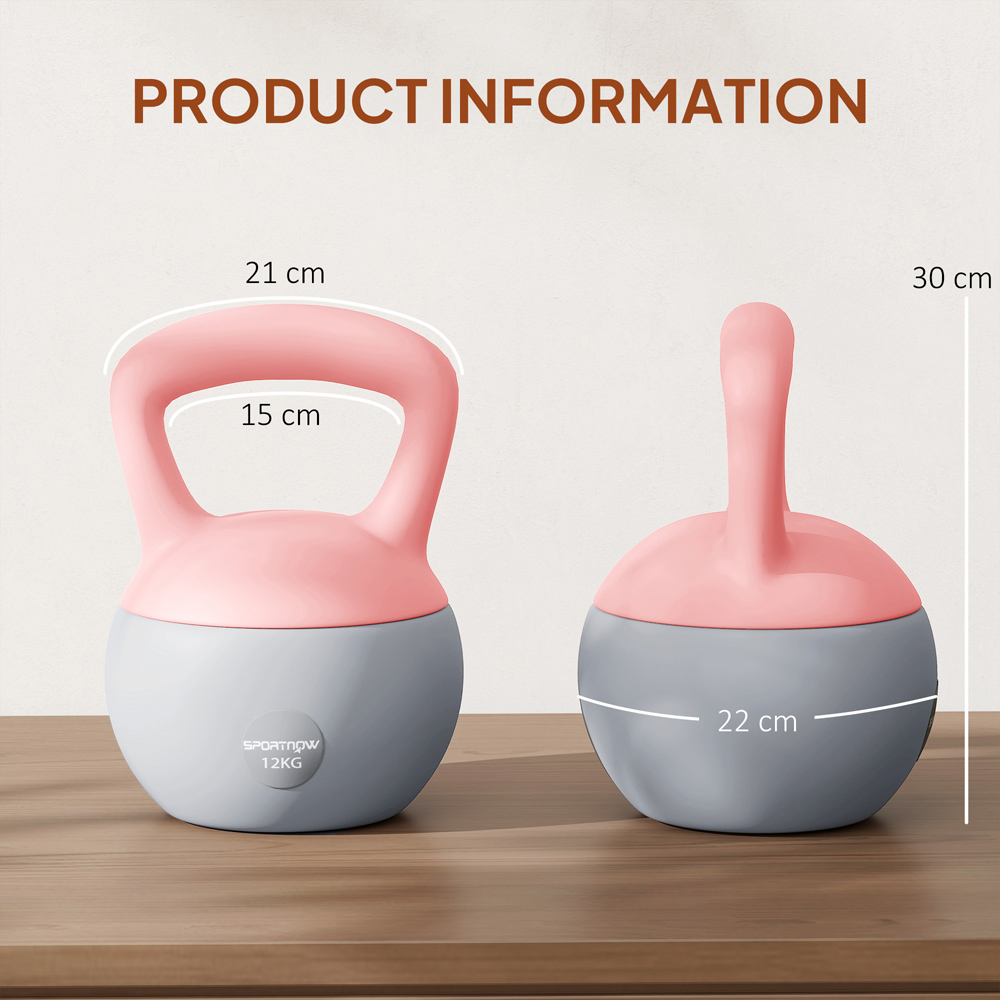 SPORTNOW Pink and Grey Kettlebell with Soft Body and Non-Slip Handle 12kg Image 9