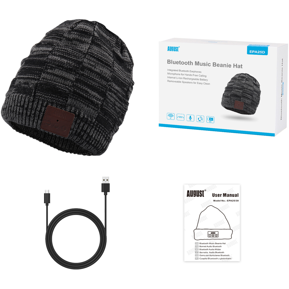August EPA25D Grey Beanie Hat with Wireless Rechargeable Bluetooth Headphones and Mic Image 5