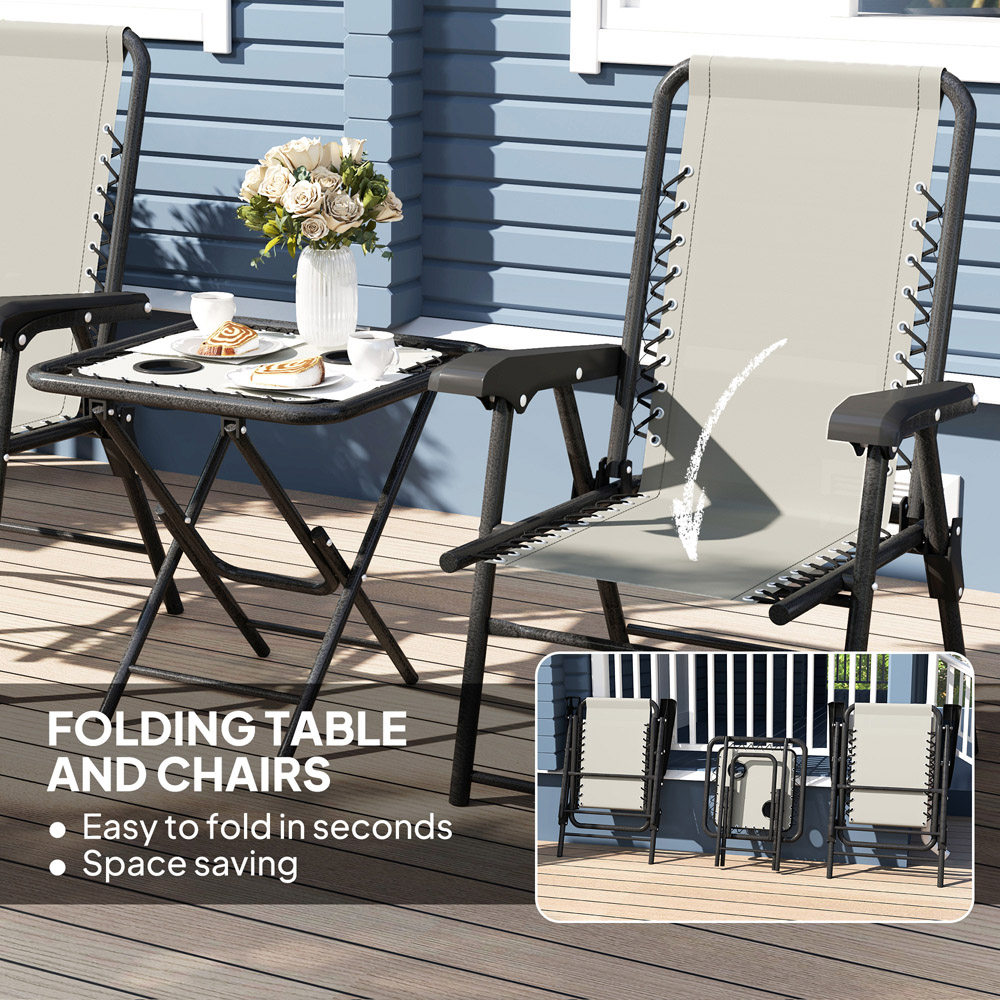 Outsunny 2 Seater Cream White Folding Garden Bistro Set with Cup Holder Image 8