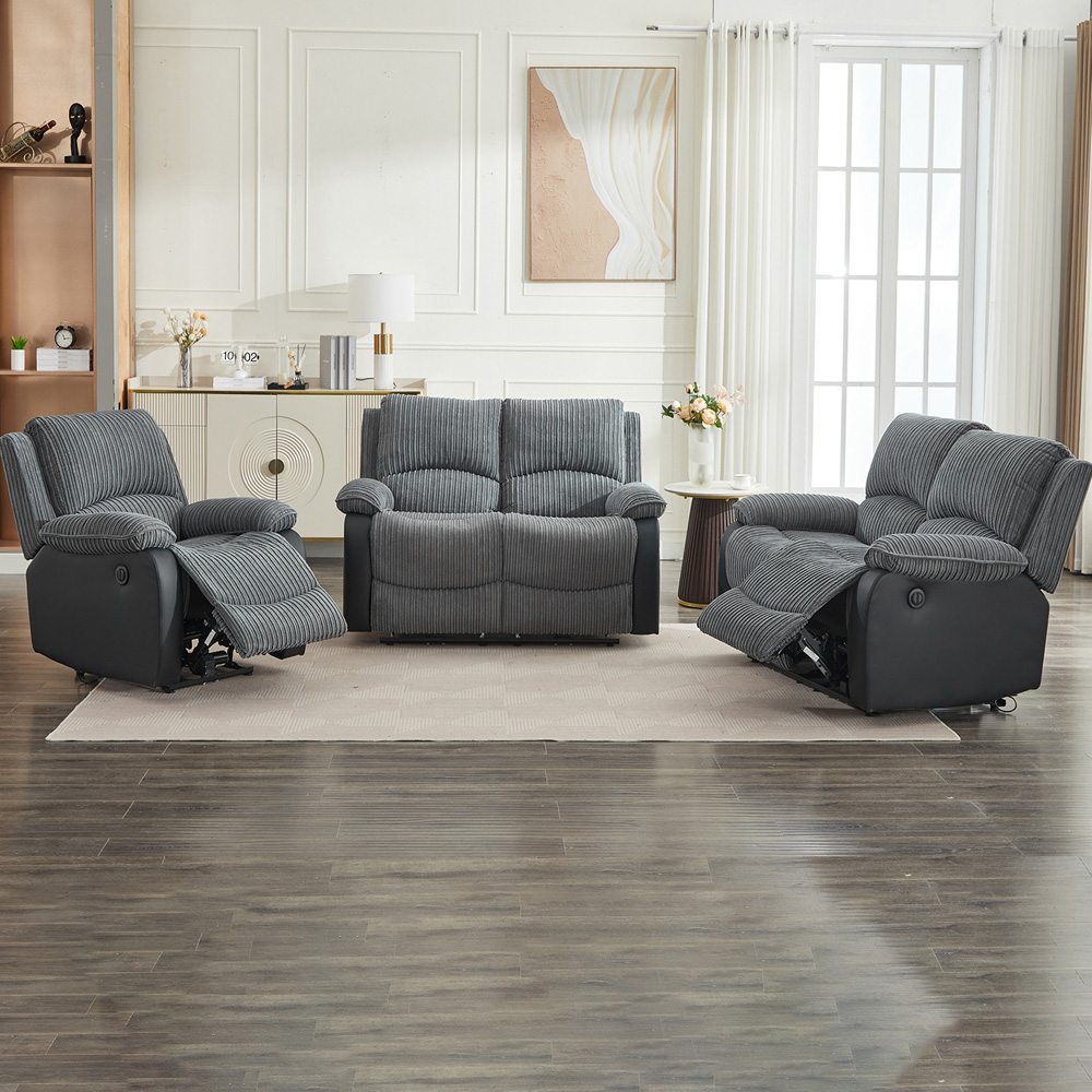 Furniture One 5 Seater Grey Sectional Corduroy Electric Recliner Sofa Image 4