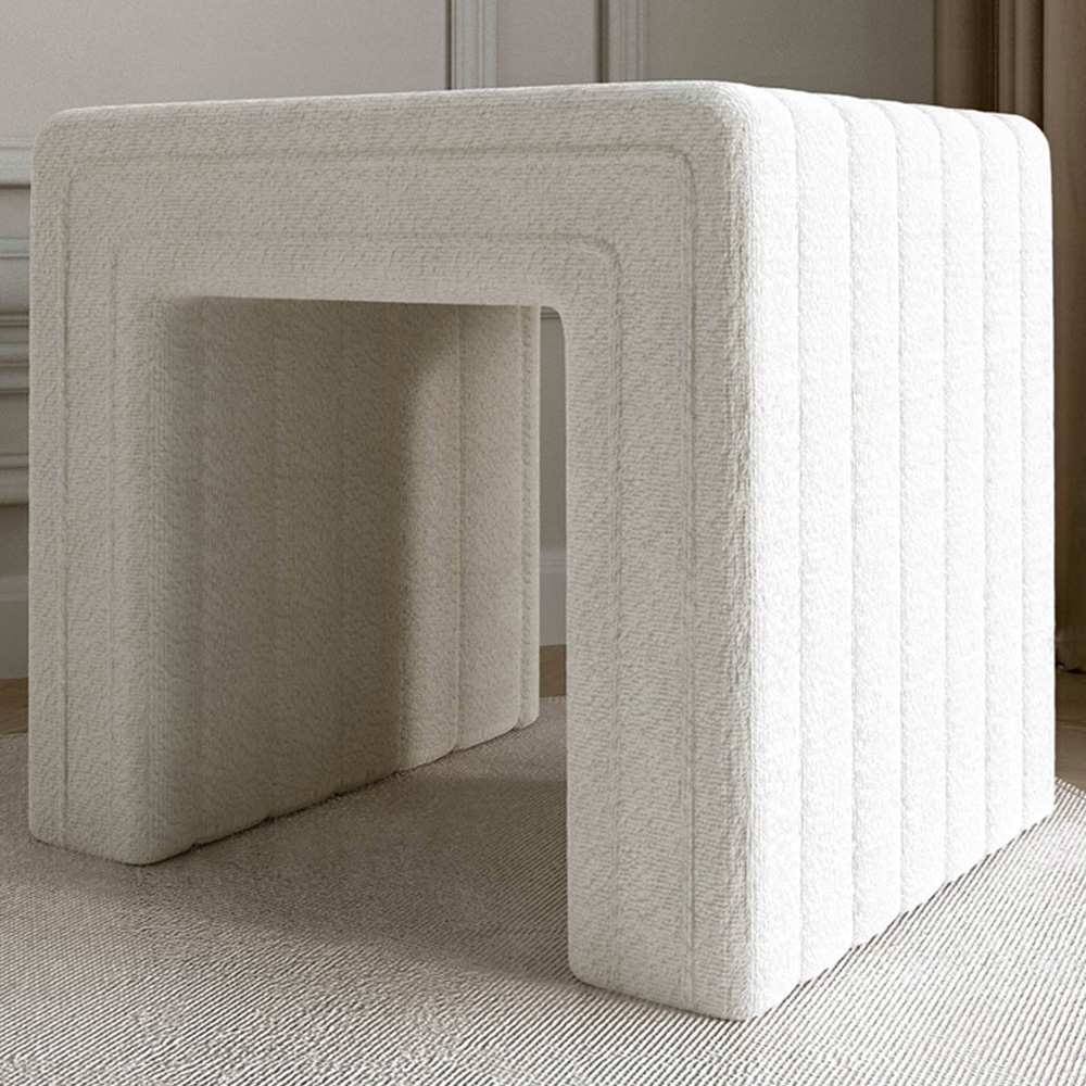 CARME Home Aspen Ivory Bouclé Stool Image 1