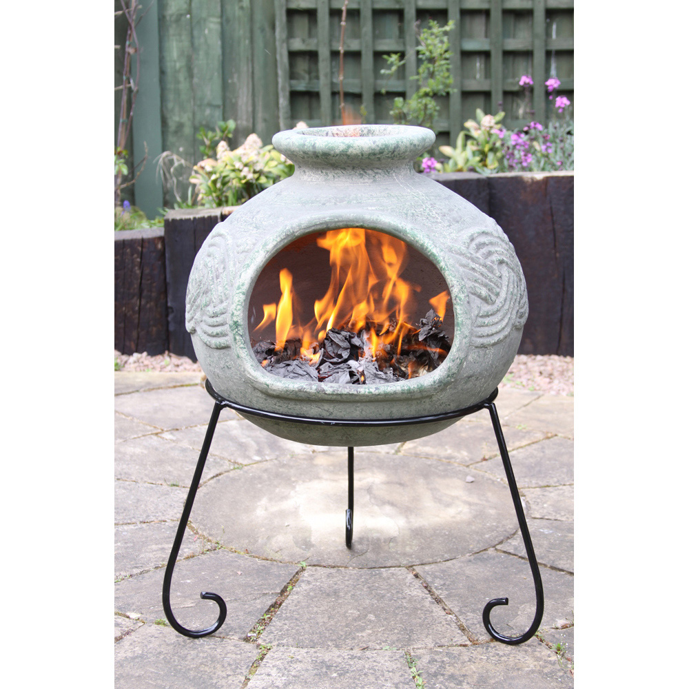 Gardeco Elfyn Wide Bellied Celtic Theme Mexican Chimenea with Stand Image 2