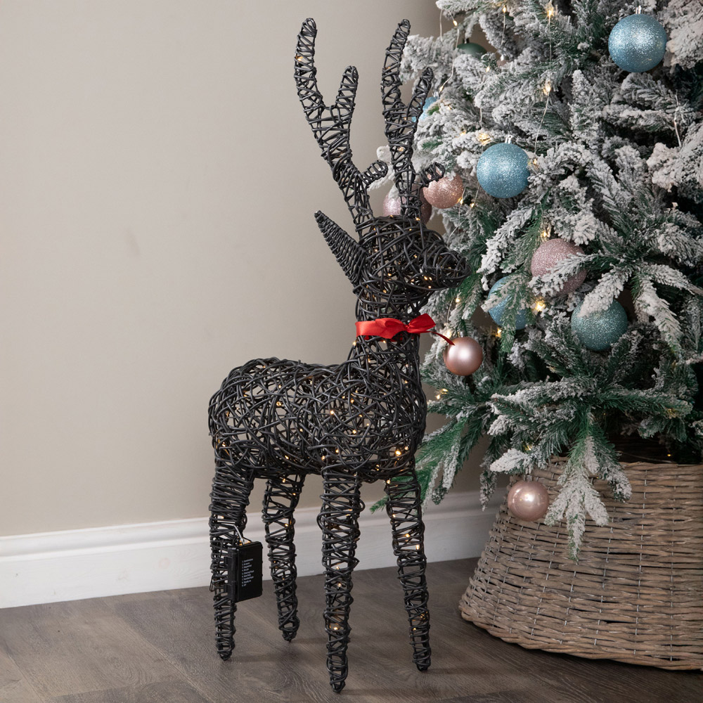 Samuel Alexander 100 Warm White LED Light Up Rattan Brown Reindeer Christmas Decoration 72cm Image 1