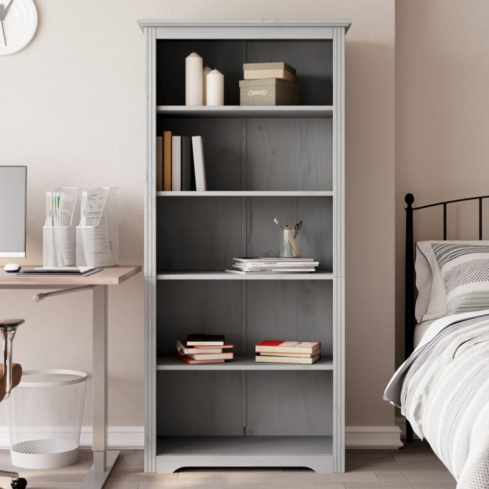 vidaXL Bodo 5 Shelf Grey Solid Pine Wood Bookcase Image 1