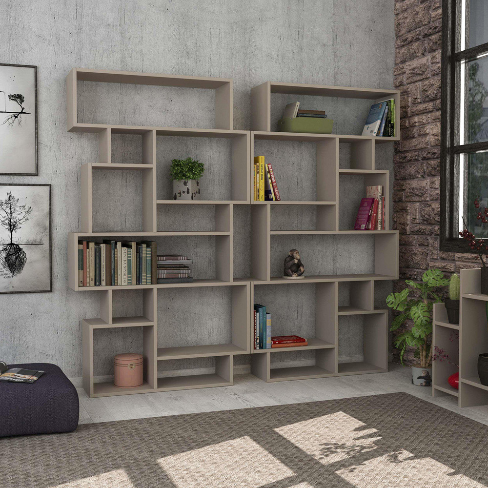 Decortie Karmato 10 Shelf Mocha Grey Modern Bookcase Image 3