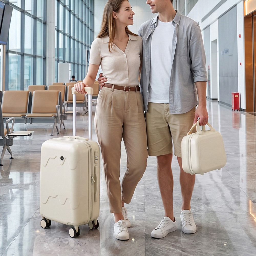 H&O Direct 2 Piece White ABS Hard Shell Suitcase Set with Cup Holder and USB Port Image 5