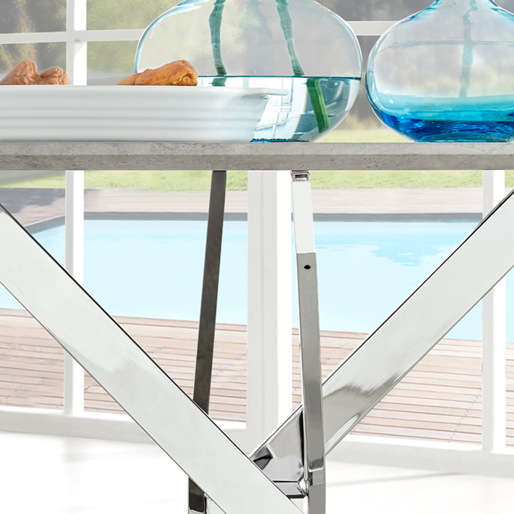 Furniturebox Arona 4 Seater Round Dining Table Concrete and Silver Image 4