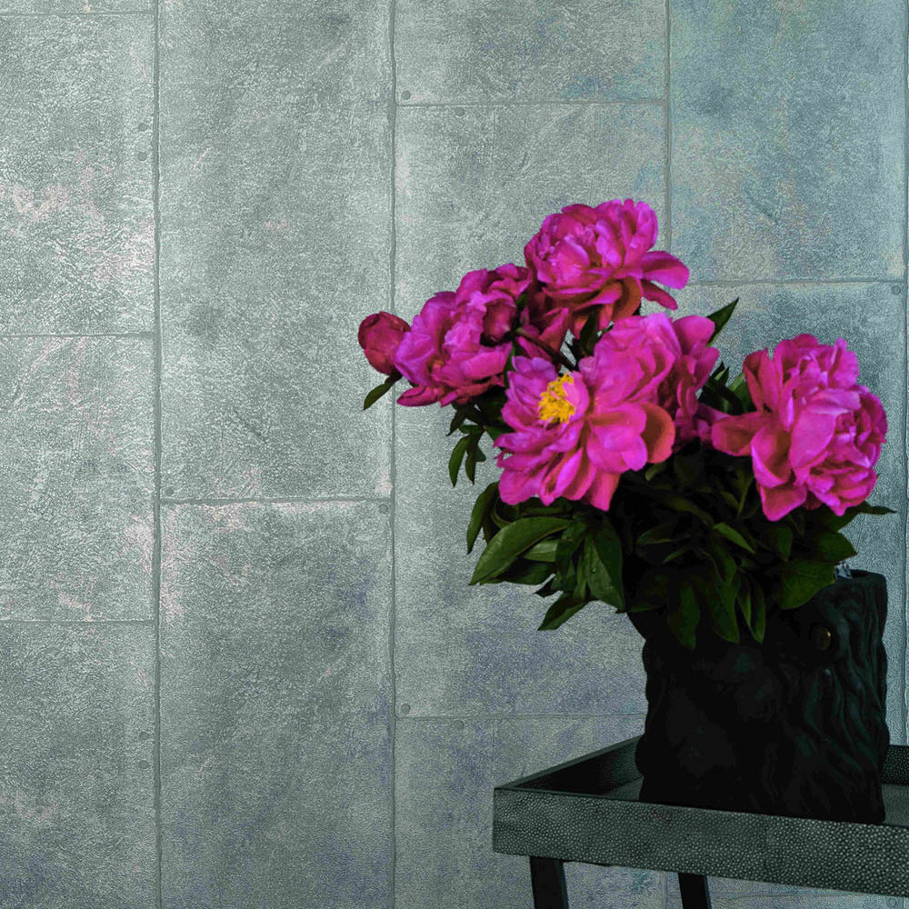 Galerie Metal Tile Effect Silver and Grey Wallpaper Image 2