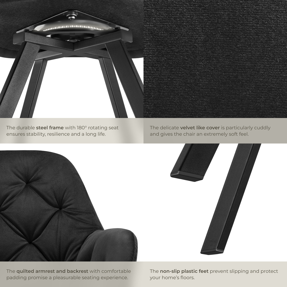 tectake Lucia Black Padded and Quilted Swivel Armchair Image 6