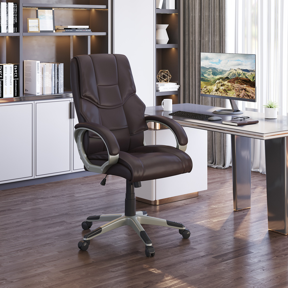 Portland Brown PU and PVC Leather Swivel Office Chair Image 7