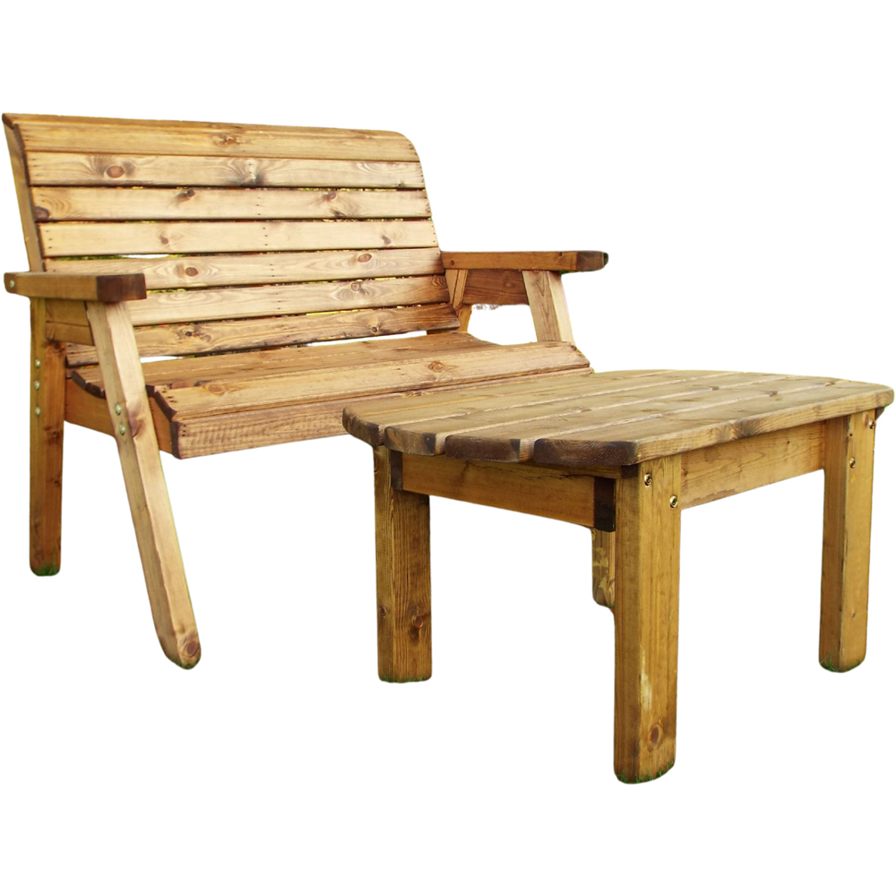 Samuel Alexander 2 Seater Chunky Rustic Wooden Garden Bench with Coffee Table Image 2