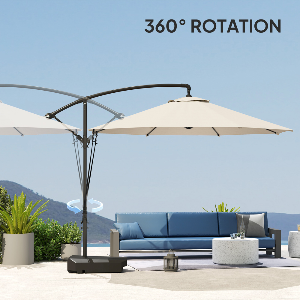 Outsunny Cream Cantilever Garden Parasol with Cover Weighted Base and Wind Strap 2.9m Image 8