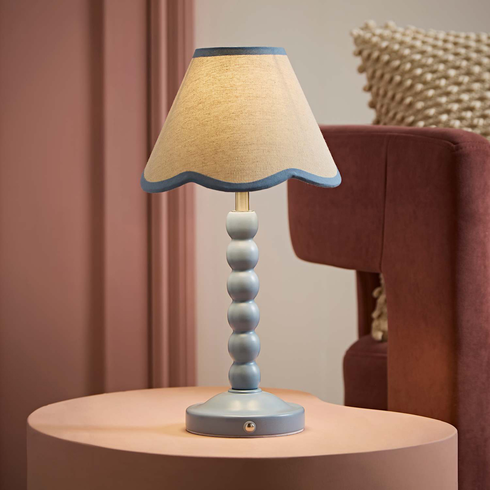 ValueLights Bobble Blue Scallop Shade Blue Rechargeable Wooden LED Table Lamp Image 6