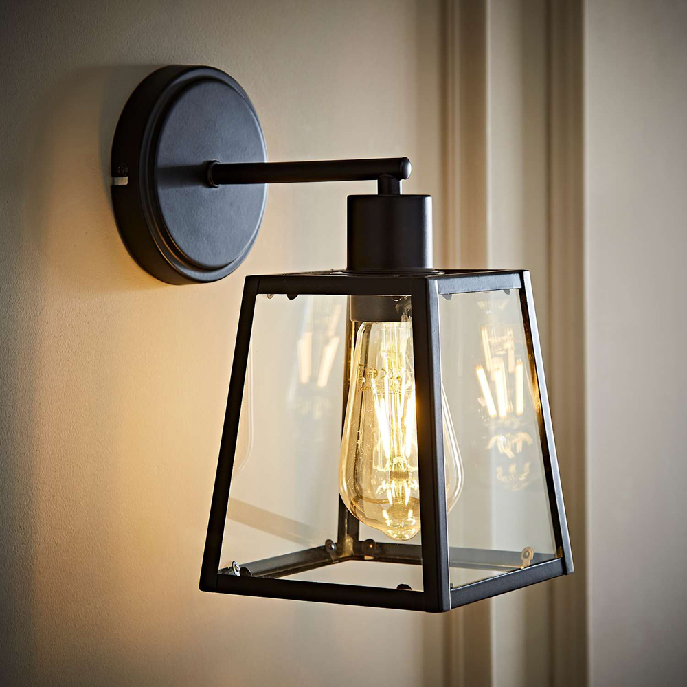 ValueLights Susie Lantern Shade Matt Black Glass Wall Light with Bulb Image 6