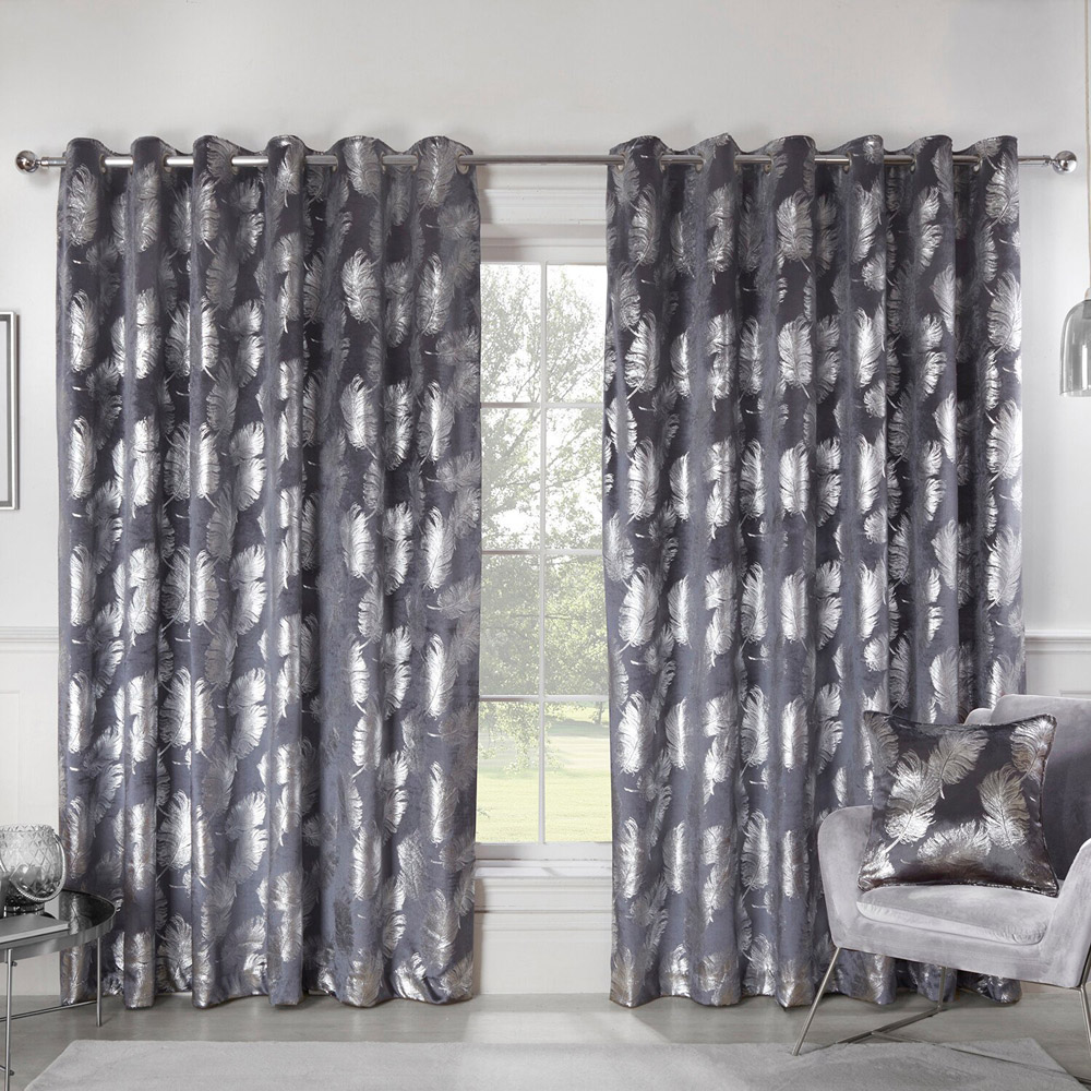 Divante Plume Charcoal Metallic Feather Curtains 229cm Image 6