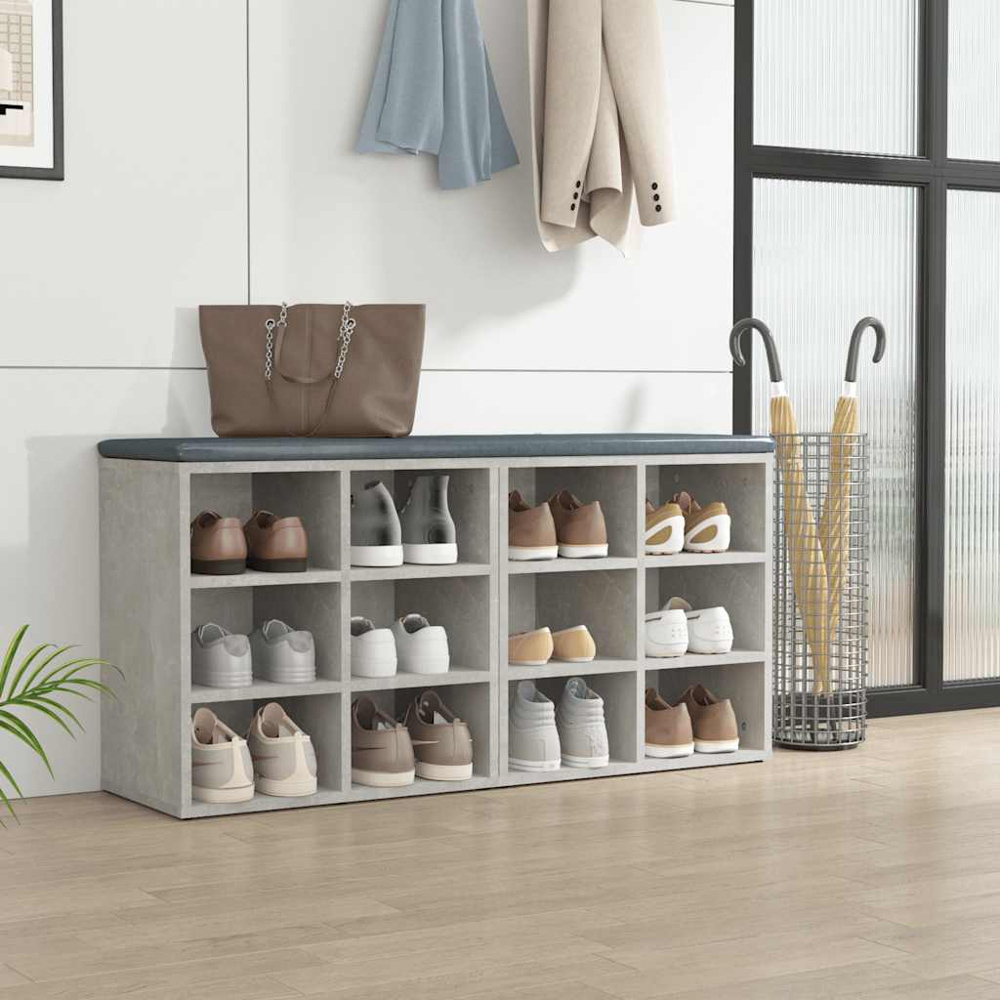 vidaXL 12 Open Shelf Concrete Grey Shoe Storage Cabinet Set of 2 Image 9