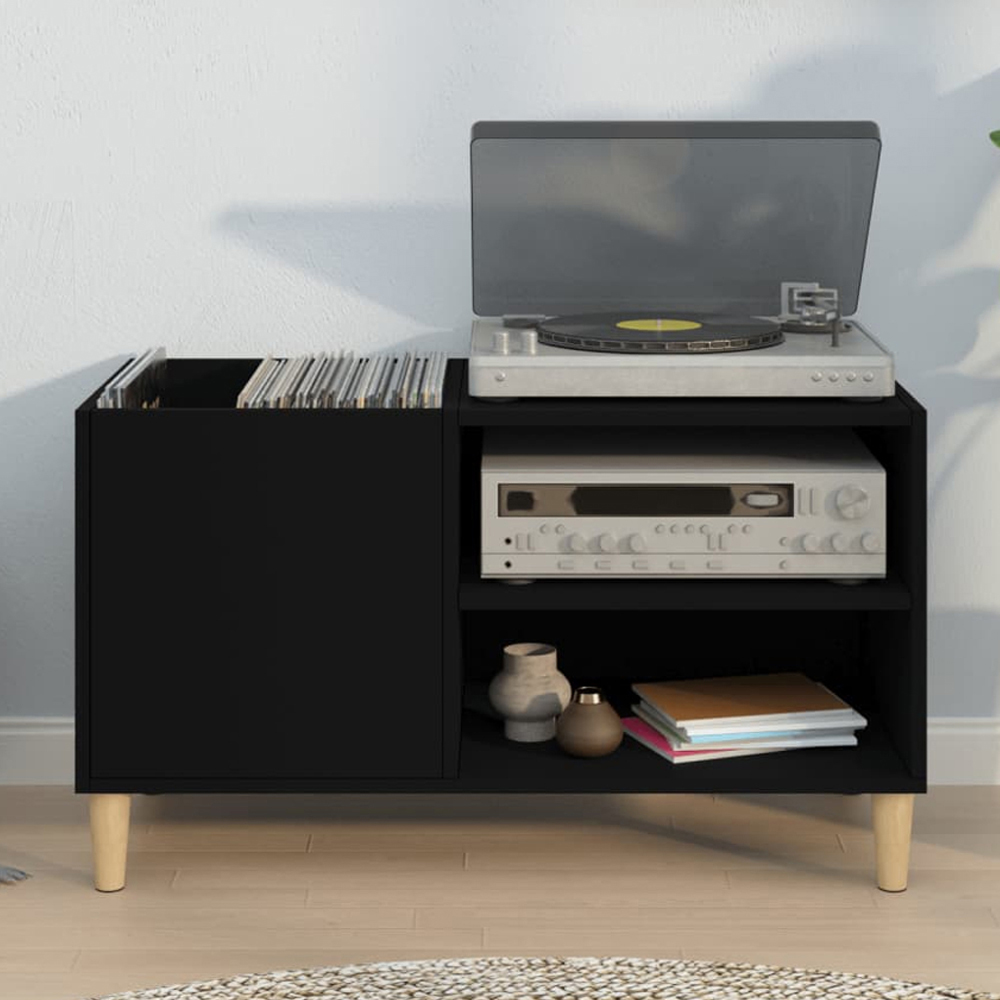 vidaXL 2 Shelf Black Record Cabinet Image 1