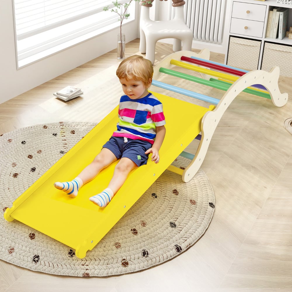 Costway 3-in-1 Toddler Multicolour Wooden Climber with Ramp Image 5