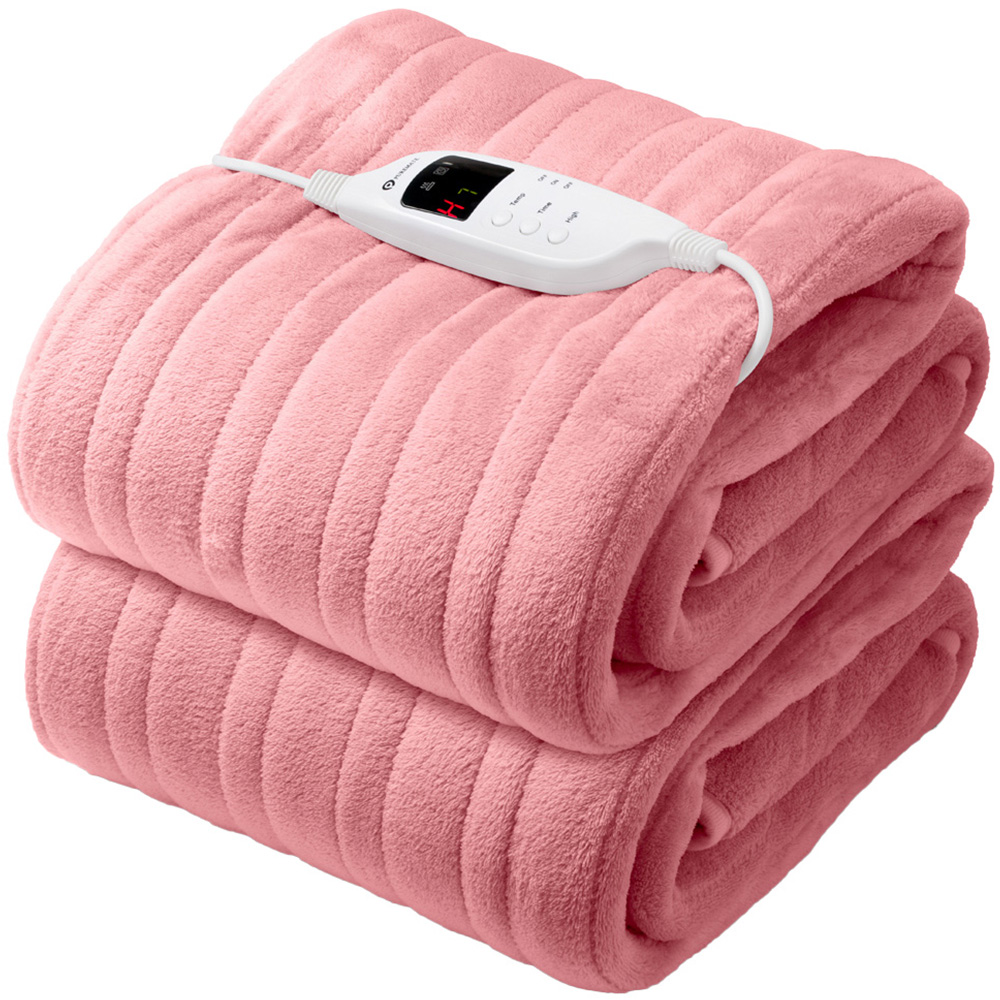 PureMate Pink Fleece Electric Heated Throw with 9 Heat Settings 120W Image 1