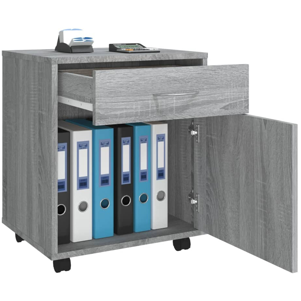 vidaXL Single Drawer Single Door Grey Sonoma Oak Rolling Cabinet Image 3
