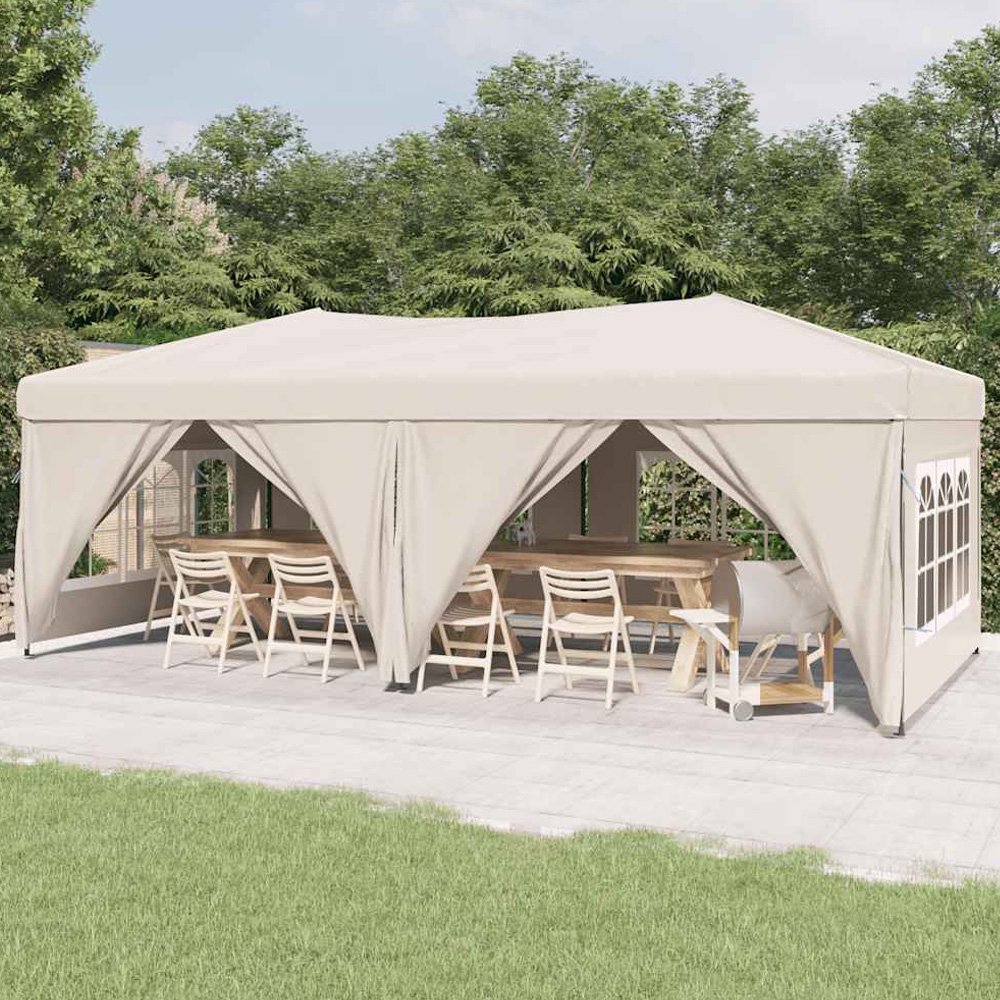 vidaXL 3 x 6m Cream Foldable Party Tent with Sidewalls Image 1