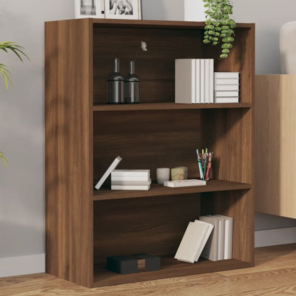 vidaXL 3 Shelf Brown Oak Hanging Wall Cabinet Image 1
