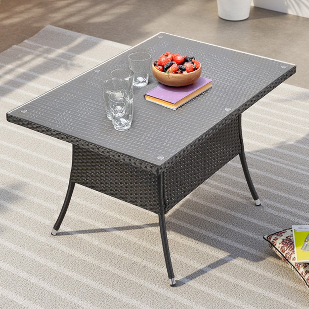 Living and Home Garden Rattan Rectangular Table with Parasol Hole Image 1
