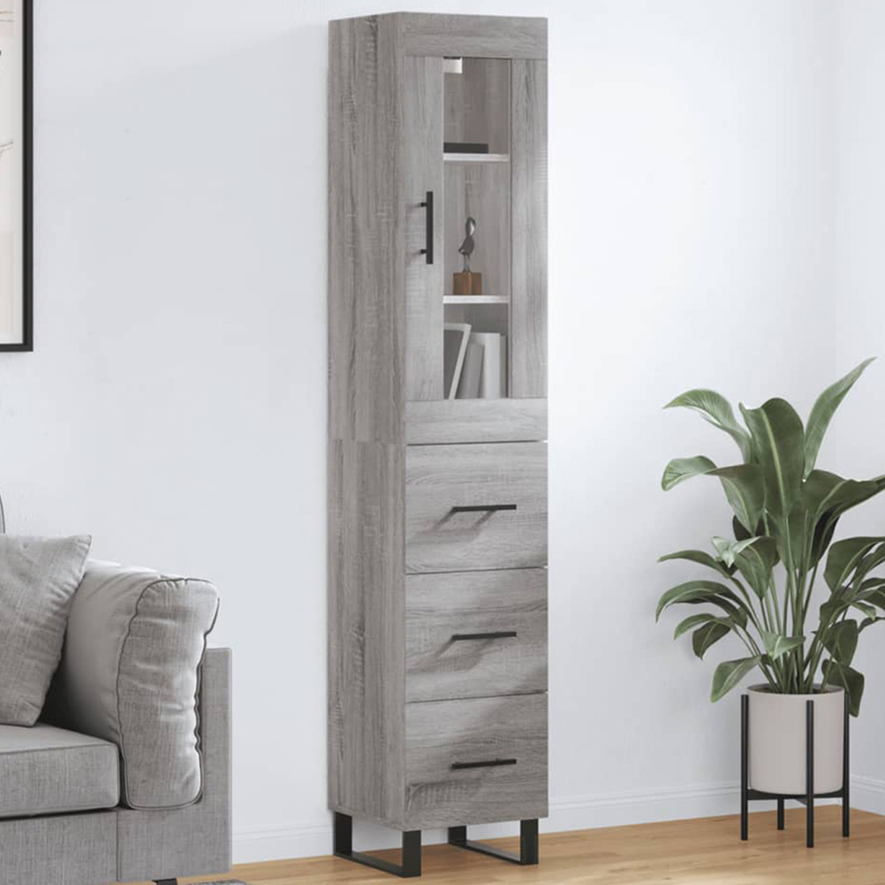 vidaXL Single Glass Door 3 Drawer Grey Sonoma Highboard Image 1